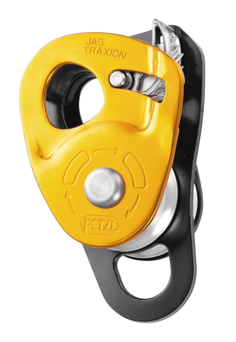 Petzl JAG Traxion Pulley Designed for use with the JAG double pulley to make a 4:1 haul system Toothed cam with self-cleaning slot optimizes performance under any conditions (frozen or muddy ropes...) 