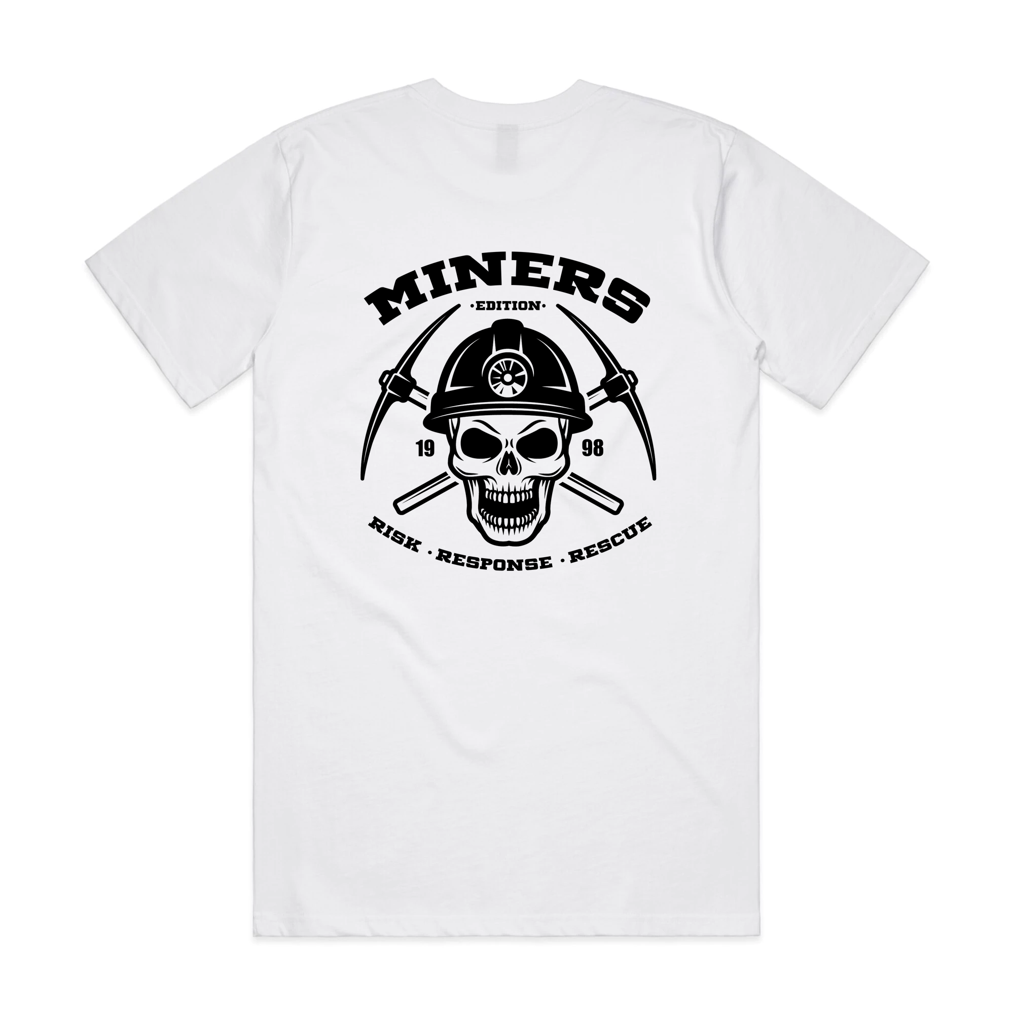 MINERS EDITION T-SHIRT DESCRIPTION: GRAPHIC SCREEN PRINTED FRONT & BACK.• Relaxed Fit• Crew Neck• Heavy Weight, 220 GSM, 22-singles• 100% Combed Cotton• Preshrunk to minimise shrinkage