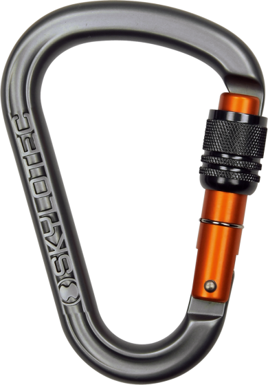 Skylotec PassO-SC is an aluminum carabiner with a ring nut, ideal for climbing, mountaineering and caving.  The screw locking ring makes it suitable for professional use.